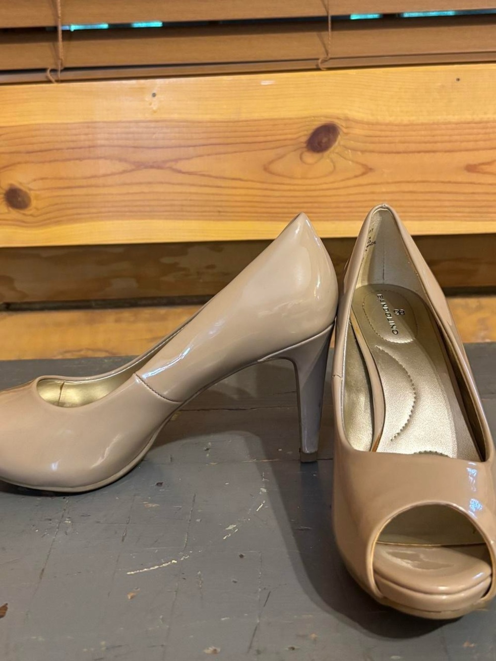 Bandolino Nude Patent Peep-Toe High Heels